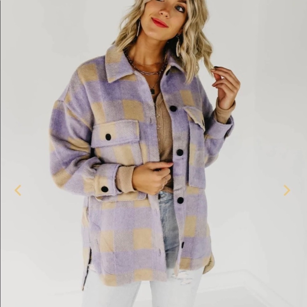 The Jolene Plaid Shacket Taupe/Lavender